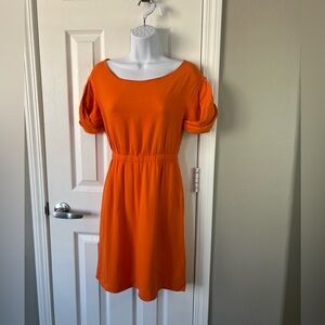 EUC Miu Miu dress Vibrant Orange Dress with Puff Sleeves mini size small